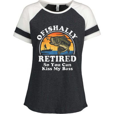 Ofishally Retired Funny Bass Fishing Retirement Gift For Men Enza Ladies Jersey Colorblock Tee