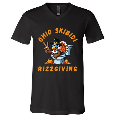 Ohio Rizzgiving Funny Thanksgiving Rizz Gyatt Rizz V-Neck T-Shirt