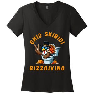 Ohio Rizzgiving Funny Thanksgiving Rizz Gyatt Rizz Women's V-Neck T-Shirt