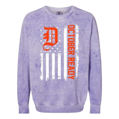 October Ready For Playoff Us Flag Matching Tiger Souvenir Colorblast Crewneck Sweatshirt