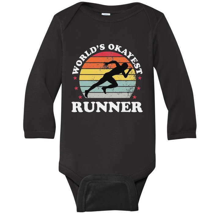 Okayest Runner Funny Running Baby Long Sleeve Bodysuit