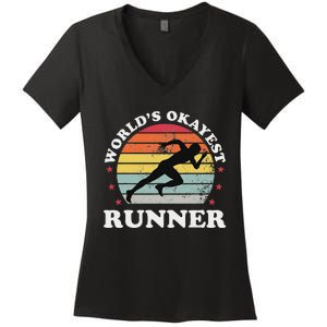 Okayest Runner Funny Running Women's V-Neck T-Shirt