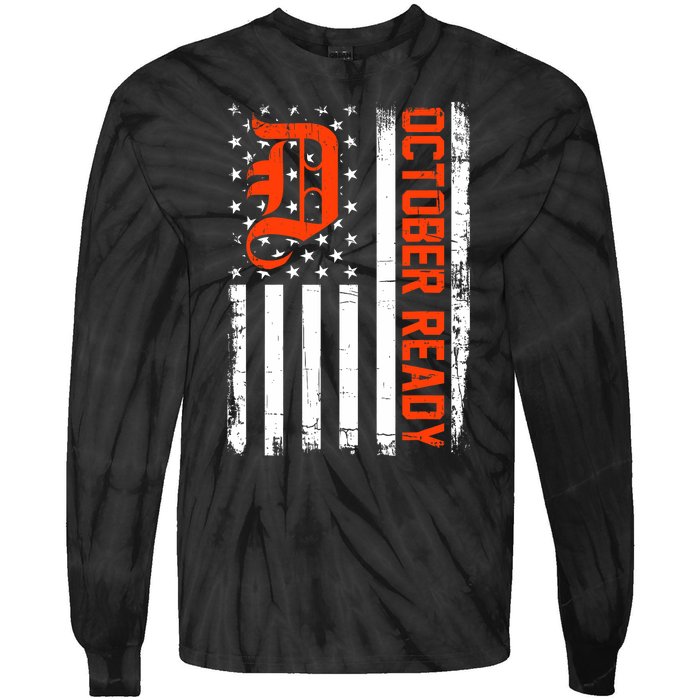 October Ready For Playoff Us Flag Matching Tiger Souvenir Tie-Dye Long Sleeve Shirt