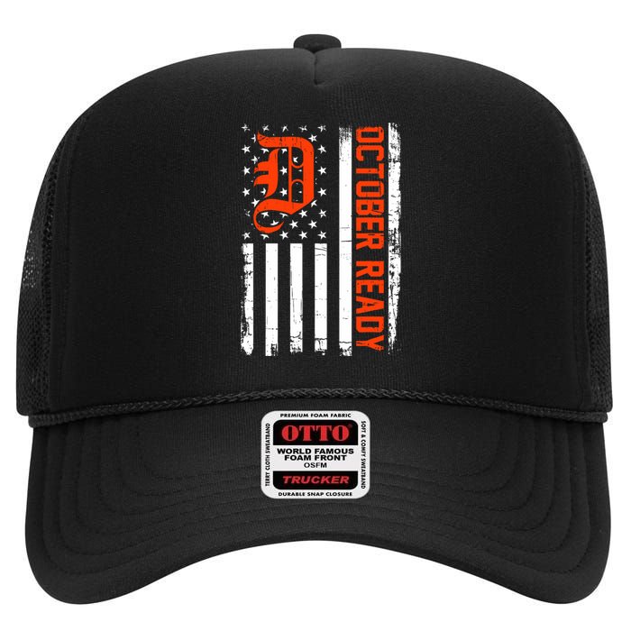 October Ready For Playoff Us Flag Matching Tiger Souvenir High Crown Mesh Back Trucker Hat