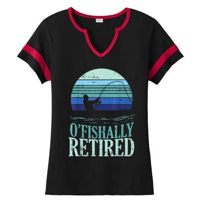 Ofishally Retired Fishing Retro Retirement Dad  Gift Ladies Halftime Notch Neck Tee