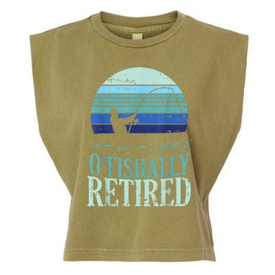 Ofishally Retired Fishing Retro Retirement Dad  Gift Garment-Dyed Women's Muscle Tee