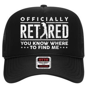 Officially Retired Golf Dad Golfing Retirement Golfer High Crown Mesh Back Trucker Hat