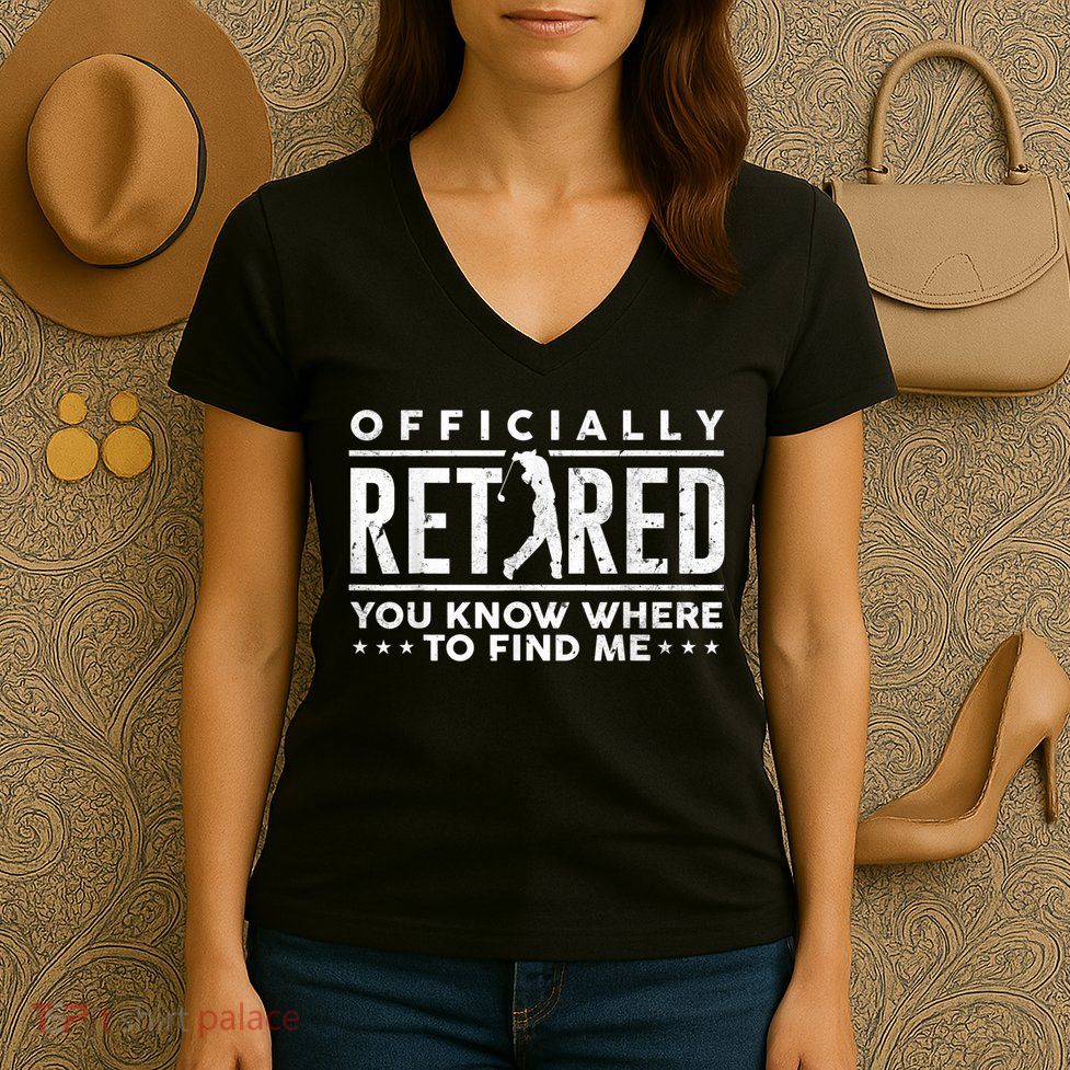 Officially Retired Golf Dad Golfing Retirement Golfer Women's V-Neck T-Shirt
