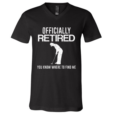 Officially Retired Gift Golf Dad Golfing Retirement Golfer V-Neck T-Shirt