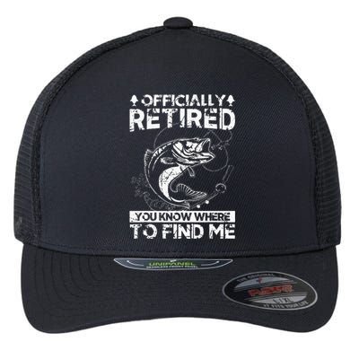 Officially Retired Gift Fishing Dad Retirement Fisher Funny Flexfit Unipanel Trucker Cap