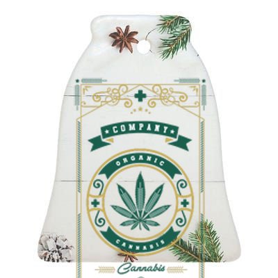 Organic Cannabis Medical Marijuana Ceramic Bell Ornament