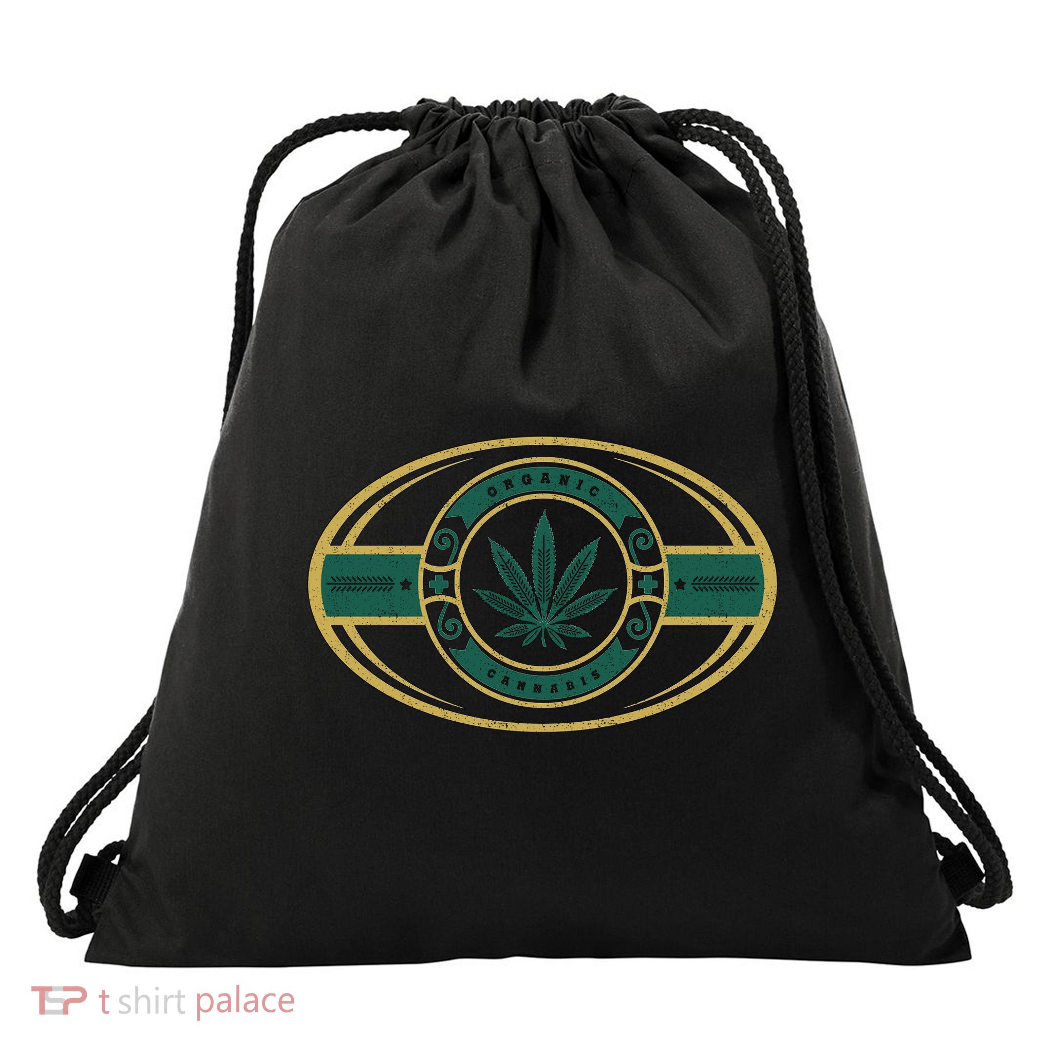 Organic Cannabis Medical Marijuana Gold Seal Drawstring Bag