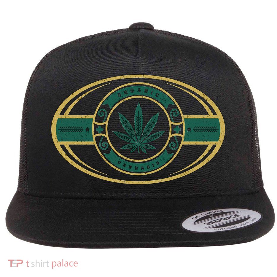 Organic Cannabis Medical Marijuana Gold Seal Flat Bill Trucker Hat