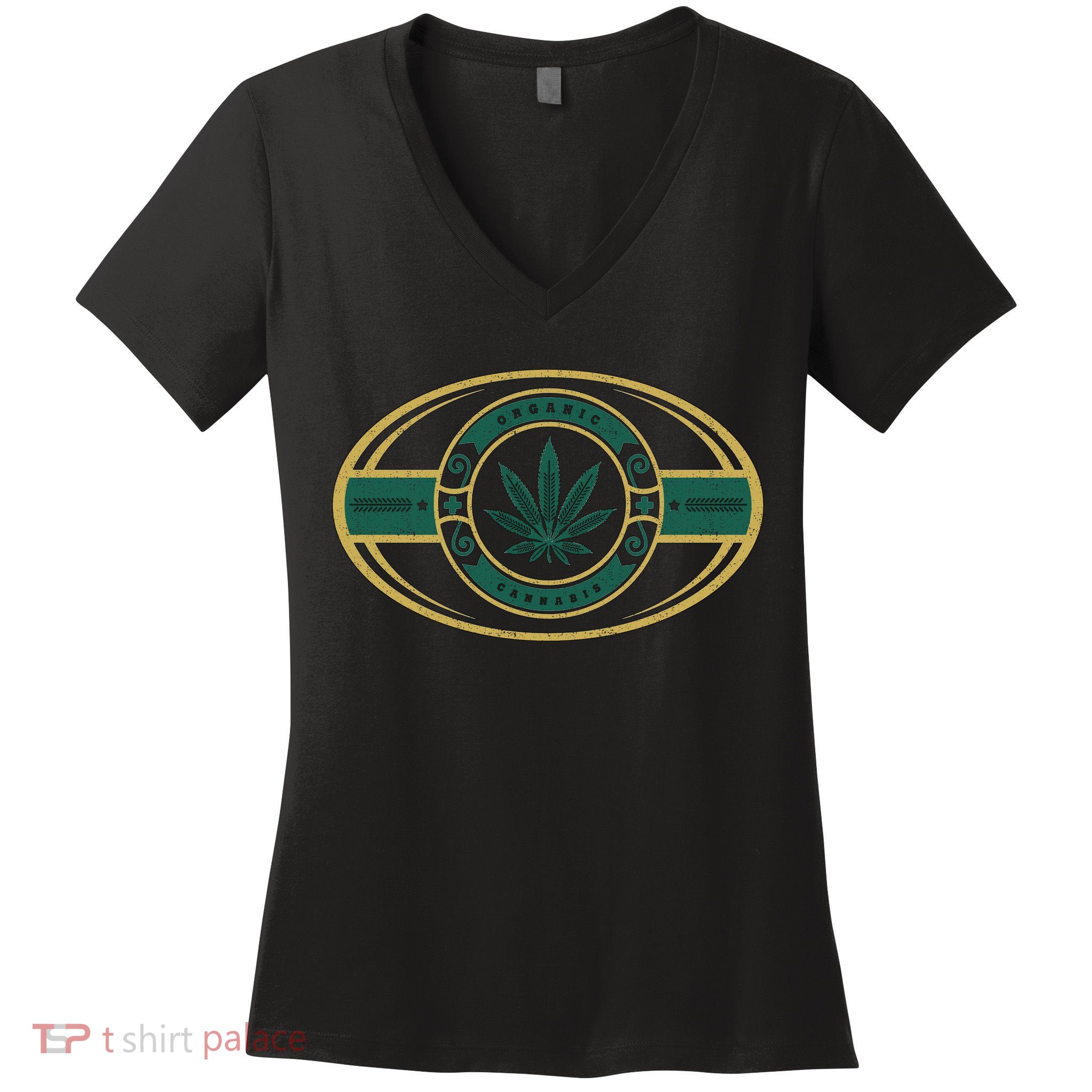 Organic Cannabis Medical Marijuana Gold Seal Women's V-Neck T-Shirt