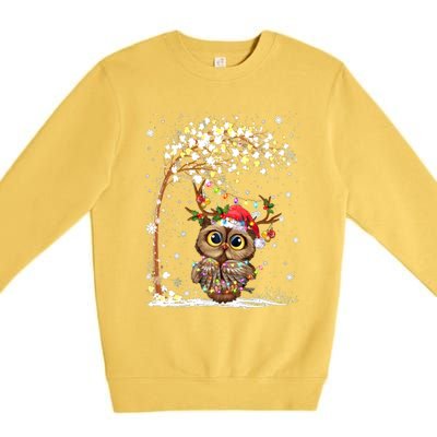 Owl Reindeer Hat Santa Christmas Tree Funny Xmas Swea Premium Crewneck Sweatshirt