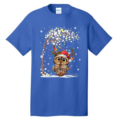 Owl Reindeer Hat Santa Christmas Tree Funny Xmas Swea Tall T-Shirt