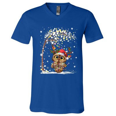 Owl Reindeer Hat Santa Christmas Tree Funny Xmas Swea V-Neck T-Shirt