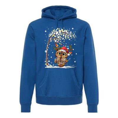 Owl Reindeer Hat Santa Christmas Tree Funny Xmas Swea Premium Hoodie