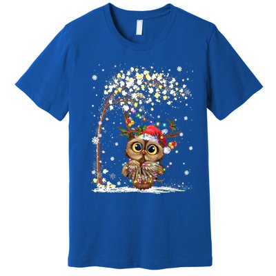 Owl Reindeer Hat Santa Christmas Tree Funny Xmas Swea Premium T-Shirt