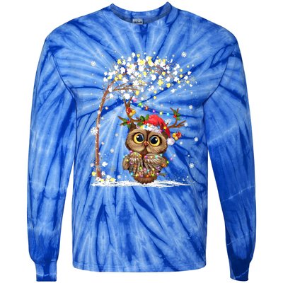 Owl Reindeer Hat Santa Christmas Tree Funny Xmas Swea Tie-Dye Long Sleeve Shirt