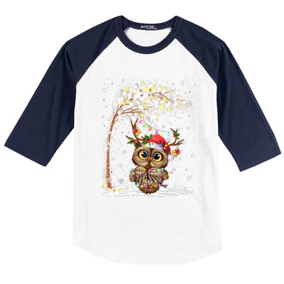 Owl Reindeer Hat Santa Christmas Tree Funny Xmas Swea Baseball Sleeve Shirt