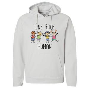 One Race Human Anti Racism Diversity Day Performance Fleece Hoodie