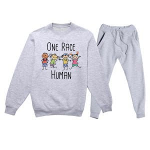 One Race Human Anti Racism Diversity Day Premium Crewneck Sweatsuit Set