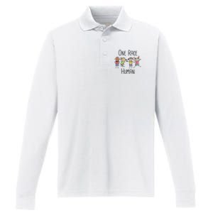 One Race Human Anti Racism Diversity Day Performance Long Sleeve Polo