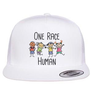 One Race Human Anti Racism Diversity Day Flat Bill Trucker Hat