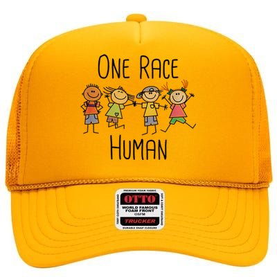 One Race Human Anti Racism Diversity Day High Crown Mesh Back Trucker Hat