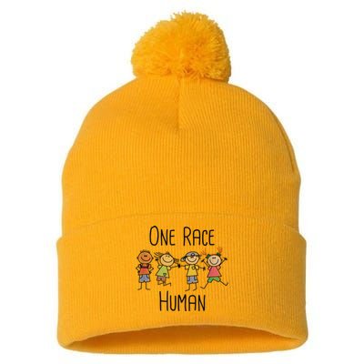 One Race Human Anti Racism Diversity Day Pom Pom 12in Knit Beanie