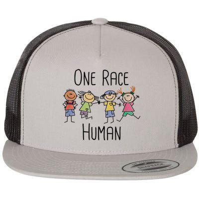 One Race Human Anti Racism Diversity Day Flat Bill Trucker Hat