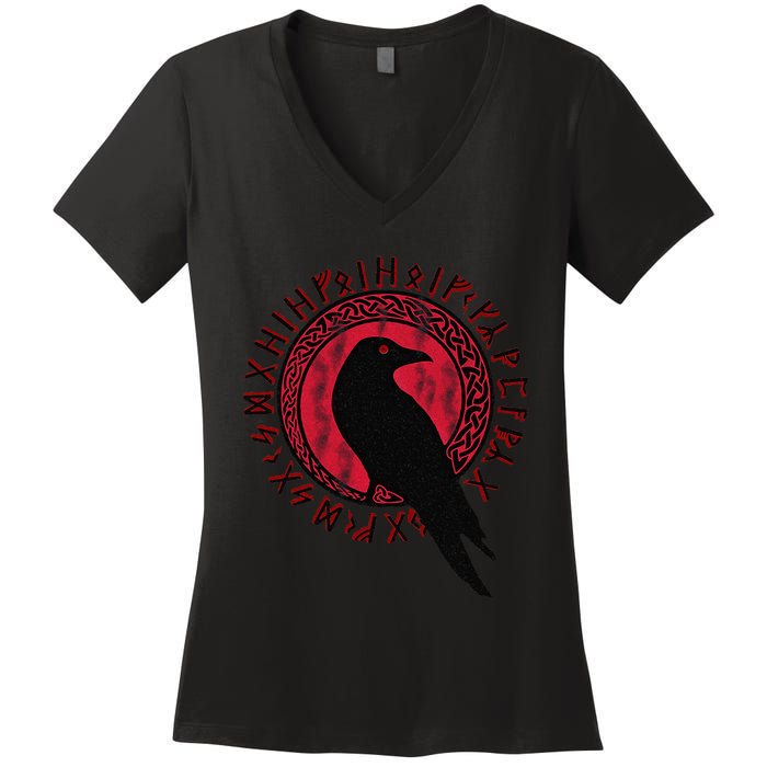 Odin Ravens Huginn & Muninn VEGVISIR Vikings Myth Women's V-Neck T-Shirt