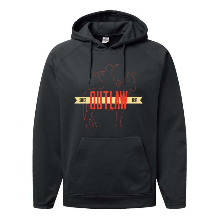 Outlaw Red Horse & Cowboy Adventure Gamer Performance Fleece Hoodie