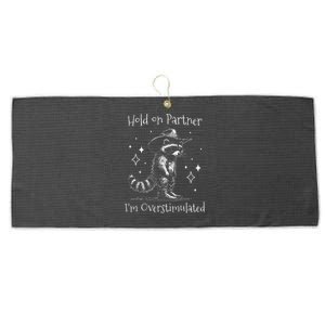 Overstimulated Raccoon Hold On Partner IM Overstimulated Large Microfiber Waffle Golf Towel