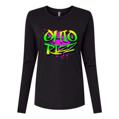 Ohio Rizz Ironic Meme Graffiti Rizzler Brainrot Quote Womens Cotton Relaxed Long Sleeve T-Shirt