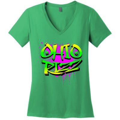 Ohio Rizz Ironic Meme Graffiti Rizzler Brainrot Quote Women's V-Neck T-Shirt