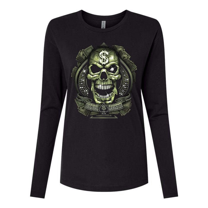 Original Gangster Skull Bling Womens Cotton Relaxed Long Sleeve T-Shirt