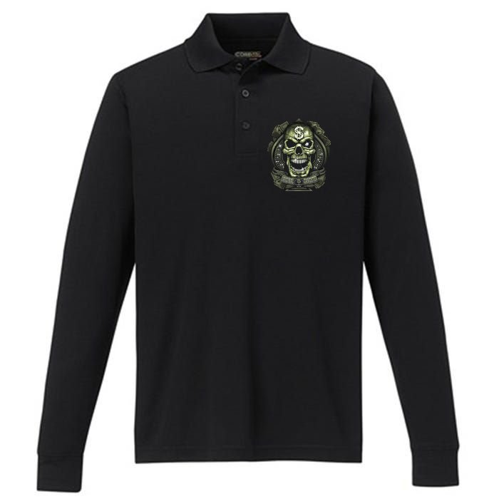 Original Gangster Skull Bling Performance Long Sleeve Polo