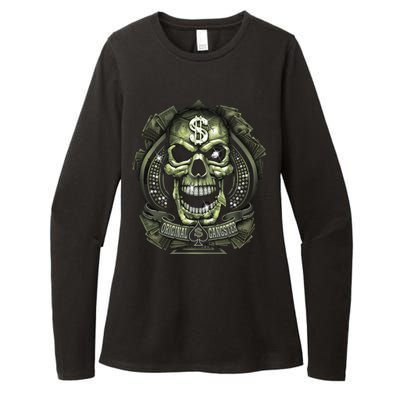 Original Gangster Skull Bling Womens CVC Long Sleeve Shirt