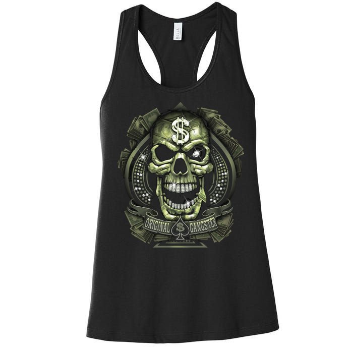 Original Gangster Skull Bling Women's Racerback Tank