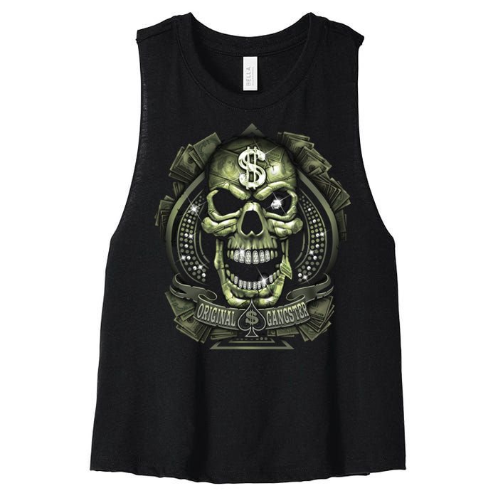 Original Gangster Skull Bling Women's Racerback Cropped Tank