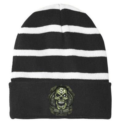 Original Gangster Skull Bling Striped Beanie with Solid Band