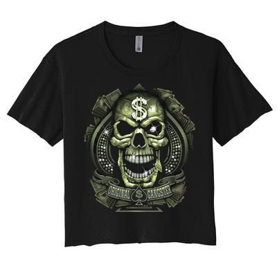 Original Gangster Skull Bling Women's Crop Top Tee