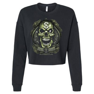 Original Gangster Skull Bling Cropped Pullover Crew