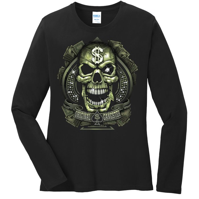 Original Gangster Skull Bling Ladies Long Sleeve Shirt