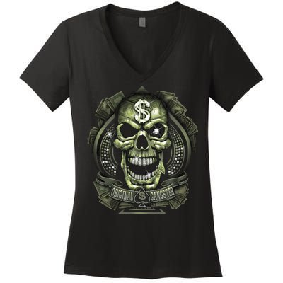 Original Gangster Skull Bling Women's V-Neck T-Shirt