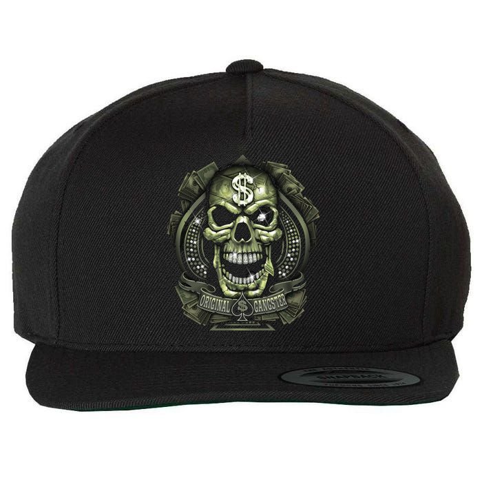 Original Gangster Skull Bling Wool Snapback Cap