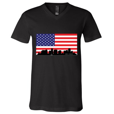 Orlando Florida American Flag V-Neck T-Shirt