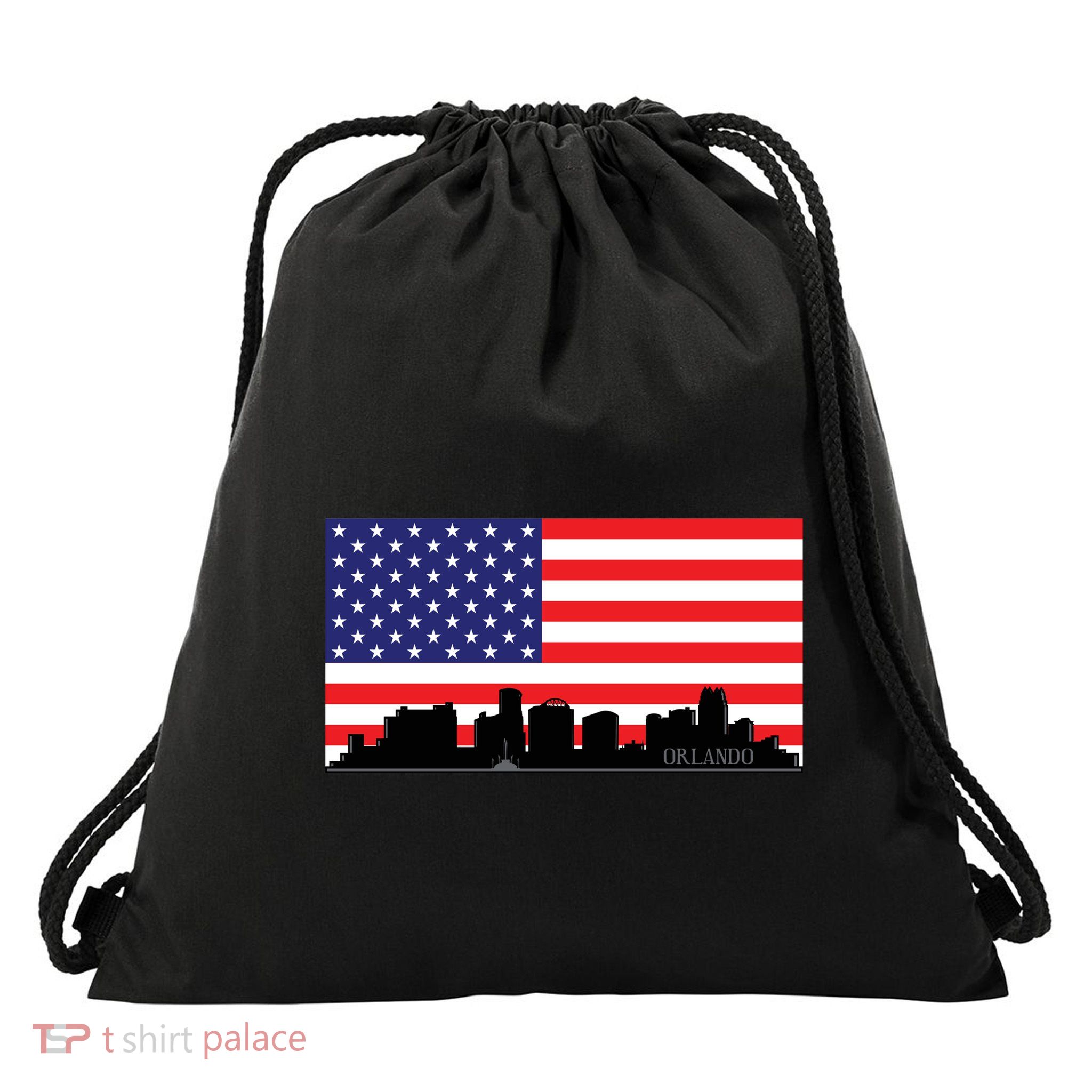 Orlando Florida American Flag Drawstring Bag